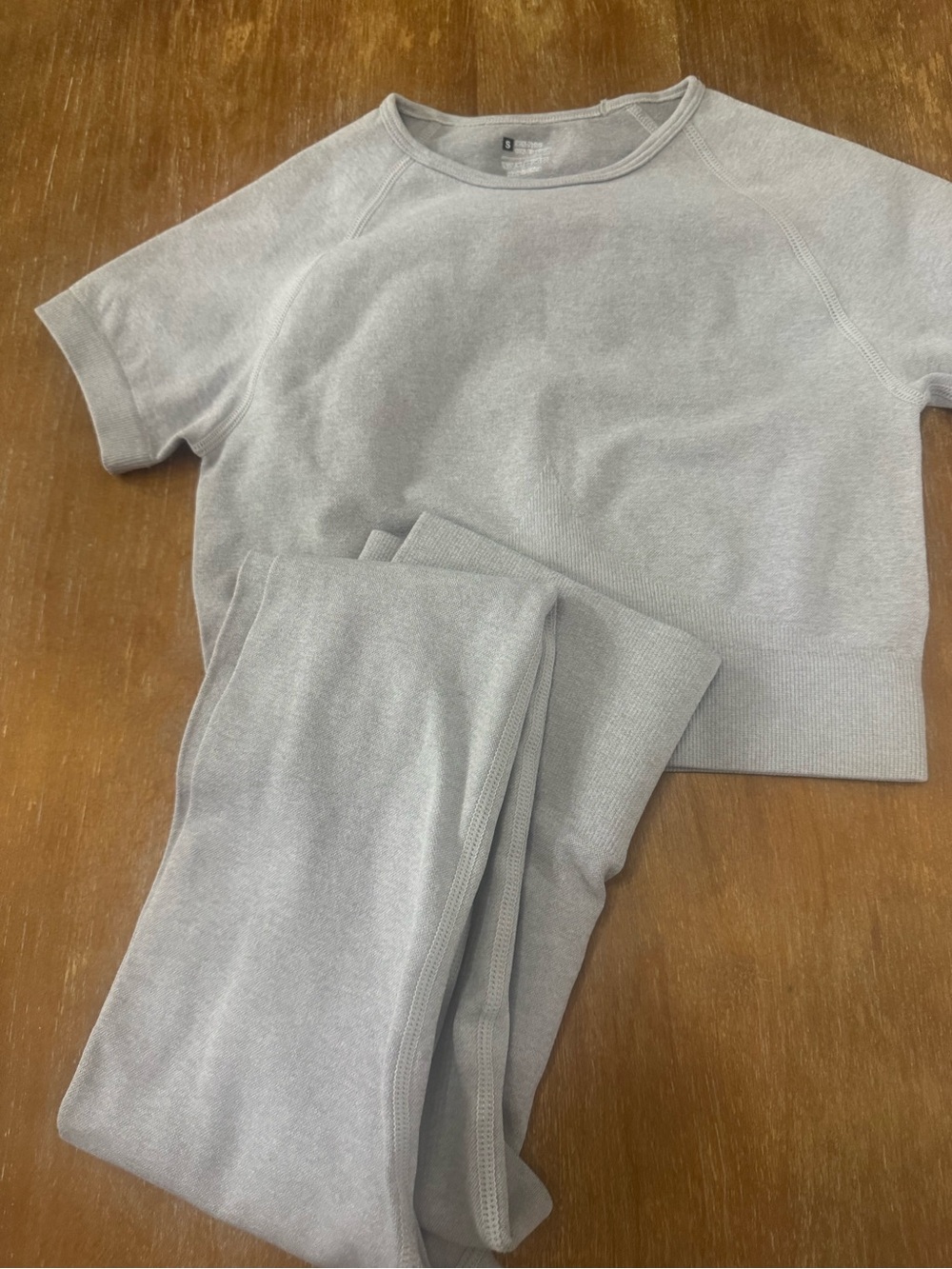 Women’s Gray Nylon Track Pants & Short Sleeve Top Set
